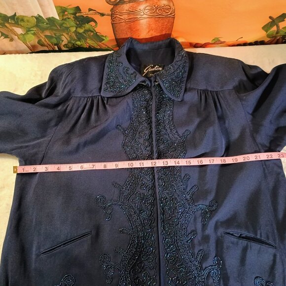 EUC: Vintage 60s Ni-Nel Navy Blue Beaded Suit Set Jacket & Skirt Size see desc - Picture 9 of 14